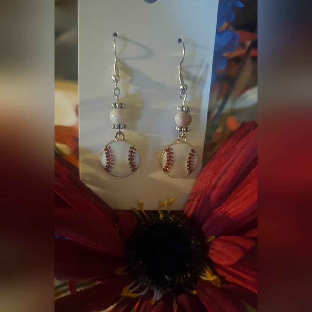 Baseball Themed Earrings with Silver Accents